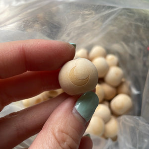 *CLEARANCE* Crescent Moon - LIGHT ENGRAVING 20mm large hole natural wood beads - 10 beads