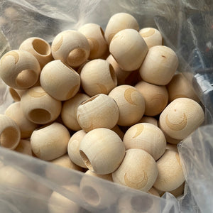 *CLEARANCE* Crescent Moon - LIGHT ENGRAVING 20mm large hole natural wood beads - 10 beads