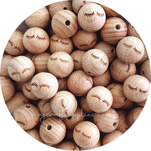 Beech Wood Engraved Beads (EYELASHES) - CHOOSE A SIZE - 5 beads