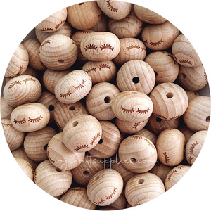 Beech Wood Engraved Beads (EYELASHES) - CHOOSE A SIZE - 5 beads