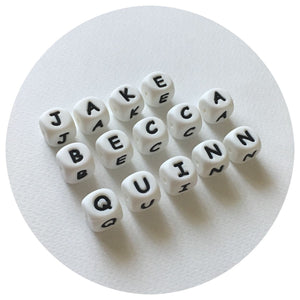 12mm Black/White Silicone Letter Beads MIXED Pack - 50 beads