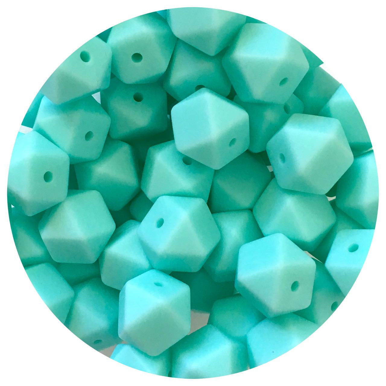 Aqua - 14mm Mini Hexagon - 5 beads