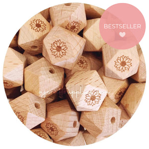 Beech Wood Engraved Beads (SUNFLOWER) - CHOOSE A SIZE - 5 beads