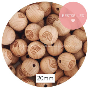 Beech Wood Engraved Beads (RAINBOW ARCH) - CHOOSE A SIZE - 5 beads