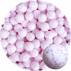 Pink Love your Boobs Print - 15mm Round Silicone Beads - 10 beads