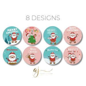 2.5cm Merry Christmas Stickers - Pink & Blue - 50 stickers (8 Designs)
