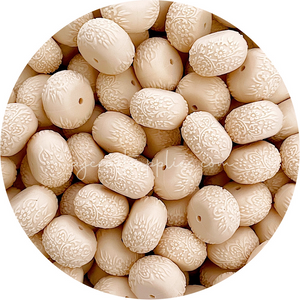 Cream Beige - 22mm abacus (Floral Embossed) Silicone Beads - 5 Beads