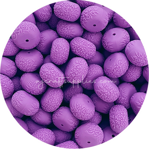 Lavender Purple - 22mm abacus (Floral Embossed) Silicone Beads - 5 Beads