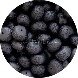 Jet Black - 22mm abacus (Floral Embossed) Silicone Beads - 5 Beads