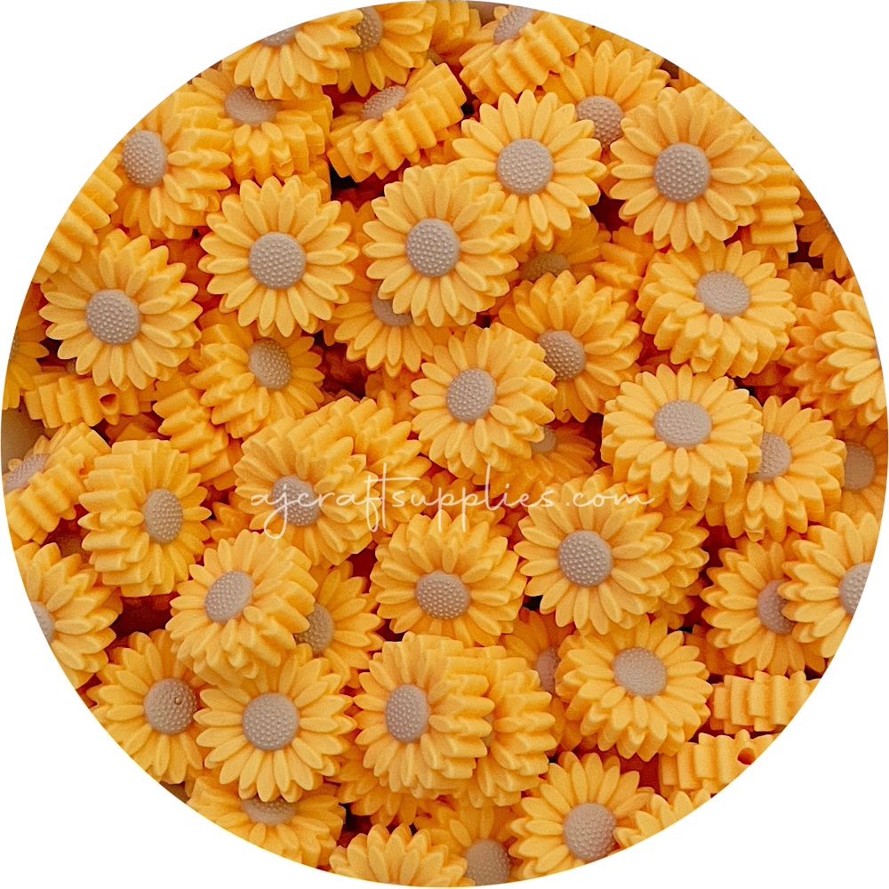 Marigold / Oatmeal - 22mm Mini Daisy Silicone Beads - 2 beads