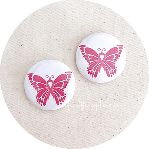 37mm Button Badges (With or Without Pinback) - Butterfly Awareness Ribbon - 2 badges