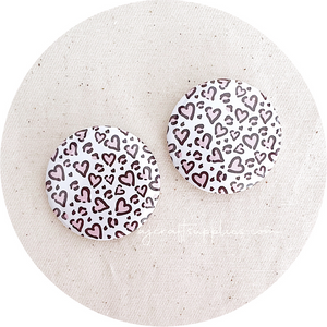 37mm Button Badges (With or Without Pinback) - Pink Love Hearts Leopard Print - 2 badges