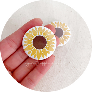 37mm Button Badges (With or Without Pinback) - Large Sunflower - 2 badges