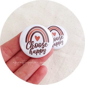 37mm Button Badges (With or Without Pinback) - Choose Happy Rainbow - 2 badges