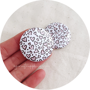 37mm Button Badges (With or Without Pinback) - Pink Love Hearts Leopard Print - 2 badges