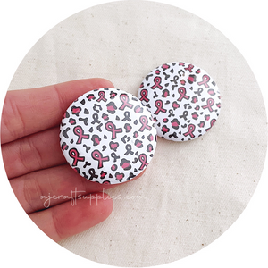 37mm Button Badges (With or Without Pinback) - Awareness Ribbon Leopard Print - 2 badges