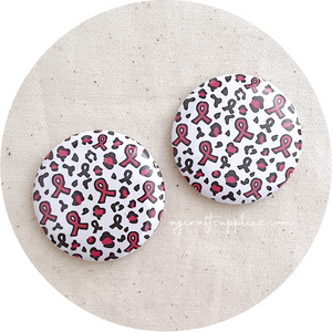 37mm Button Badges (With or Without Pinback) - Awareness Ribbon Leopard Print - 2 badges