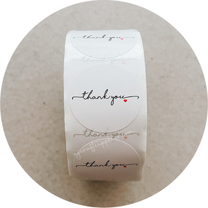 2.5cm Thank You Stickers - Black Script - 1 roll (500 stickers)