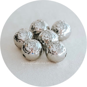19mm (Floral Embossed) Round Acrylic Beads - CHOOSE YOUR COLOUR - 5 Beads