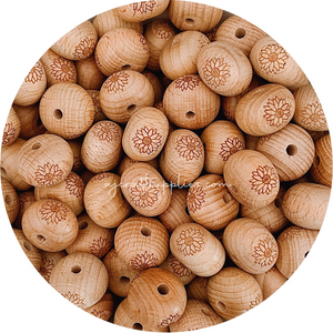 Beech Wood Engraved Beads (SUNFLOWER) - CHOOSE A SIZE - 5 beads