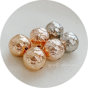 16mm (Floral Embossed) Round Acrylic Beads - CHOOSE YOUR COLOUR - 5 Beads