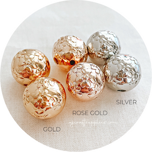 19mm (Floral Embossed) Round Acrylic Beads - CHOOSE YOUR COLOUR - 5 Beads