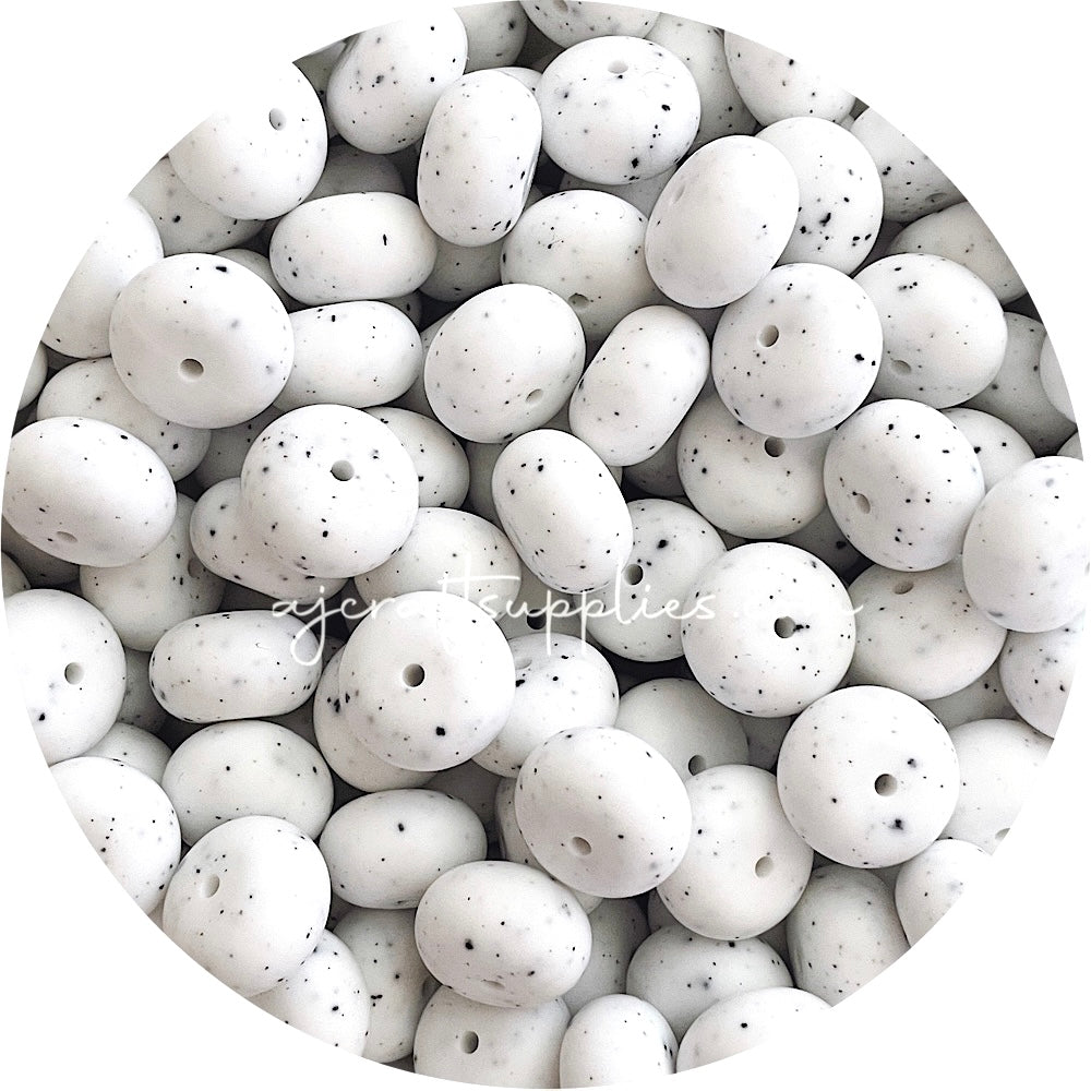White Speckled - 19mm Abacus Silicone Beads - 5 Beads