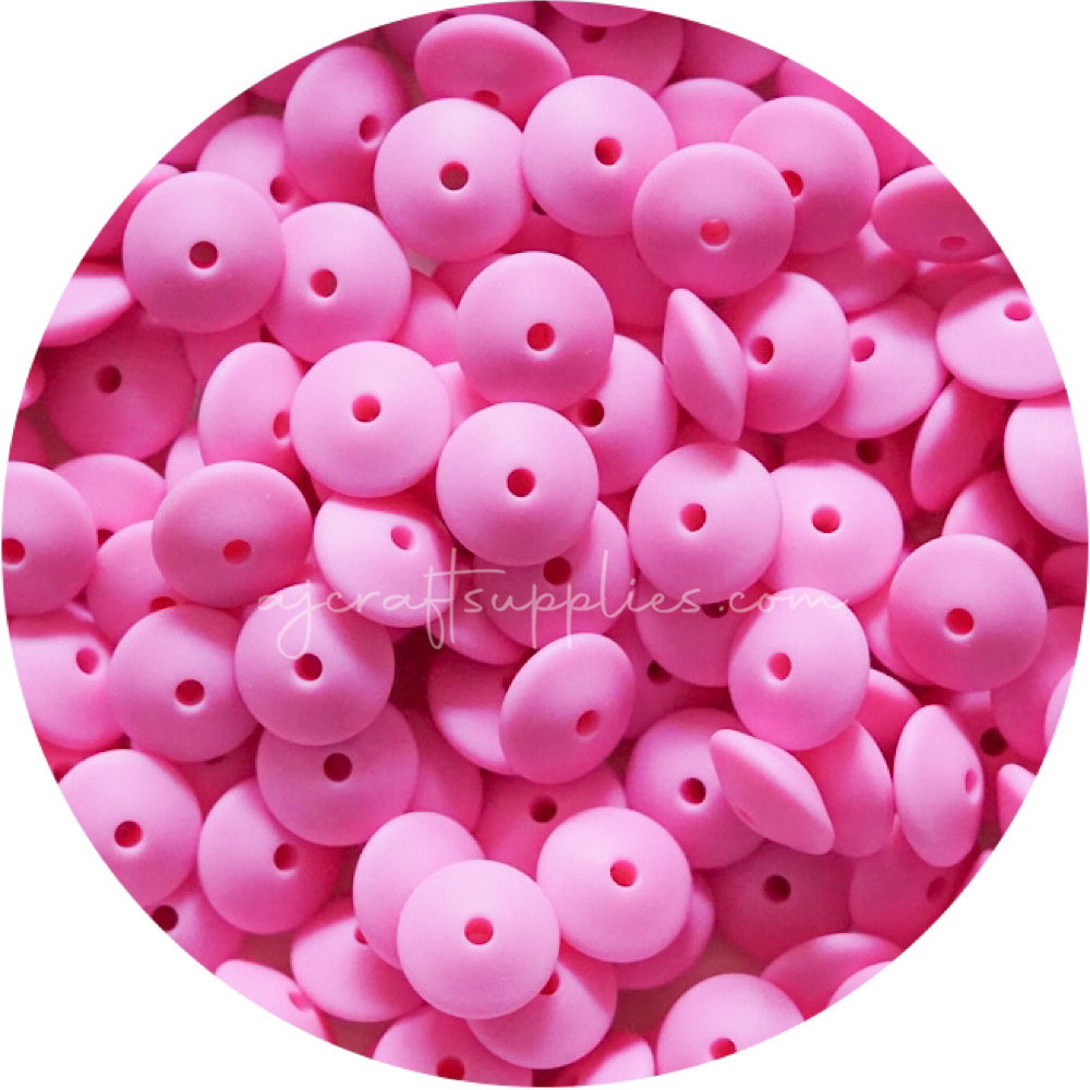 Bubblegum Pink - 15mm Saucer Silicone Beads - Each