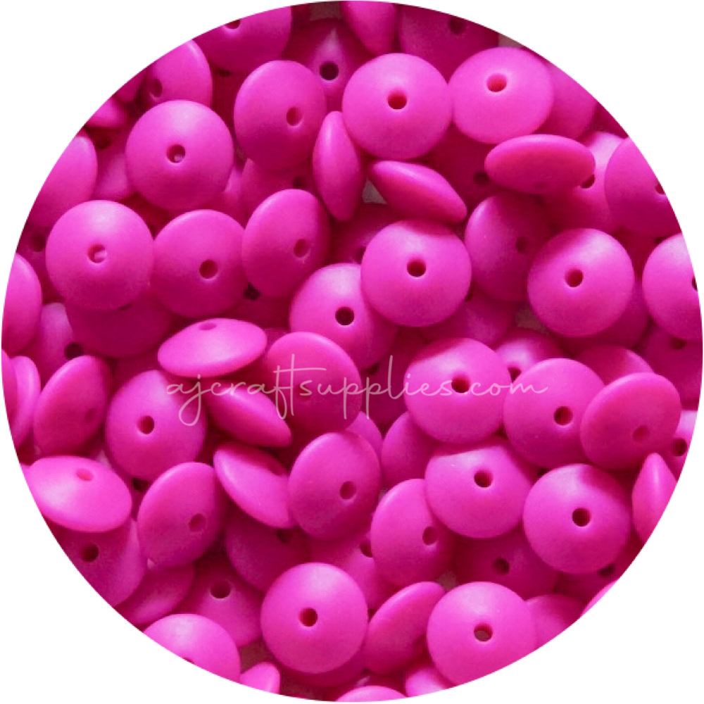 Hot Pink - 15mm Saucer Silicone Beads - Each