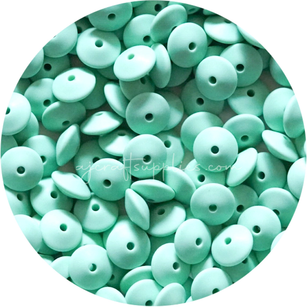 Mint Green - 15mm Saucer Silicone Beads - Each