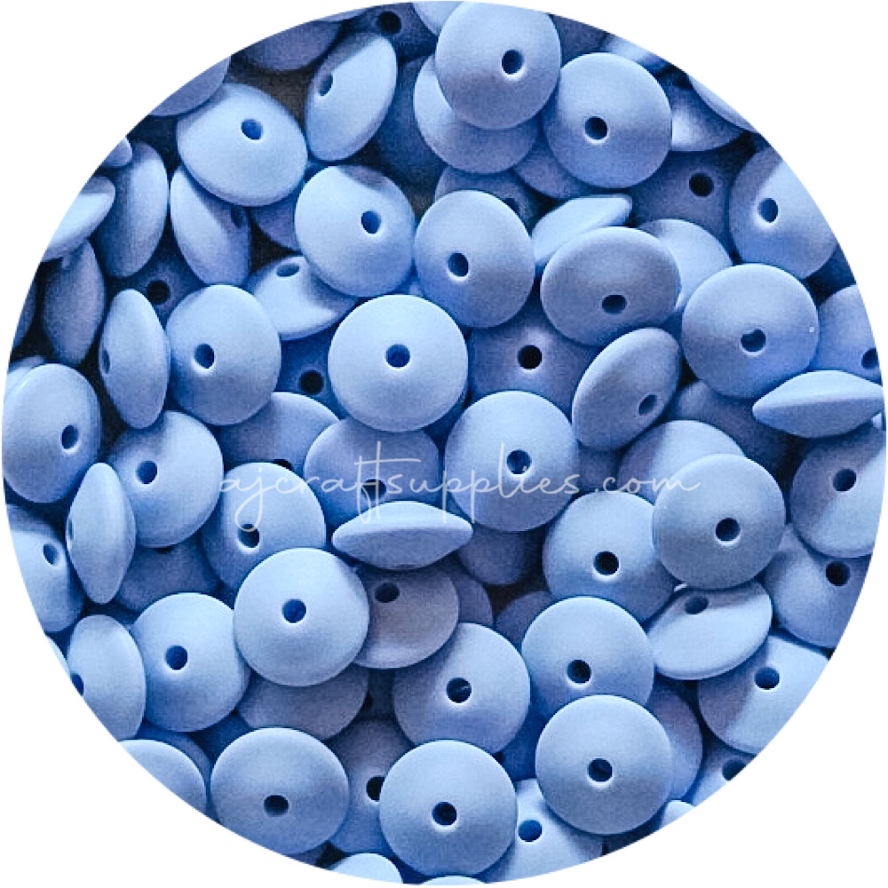 Powder Blue - 15mm Saucer Silicone Beads - Each