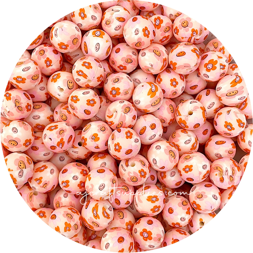Retro Daisy 15mm round Silicone Beads