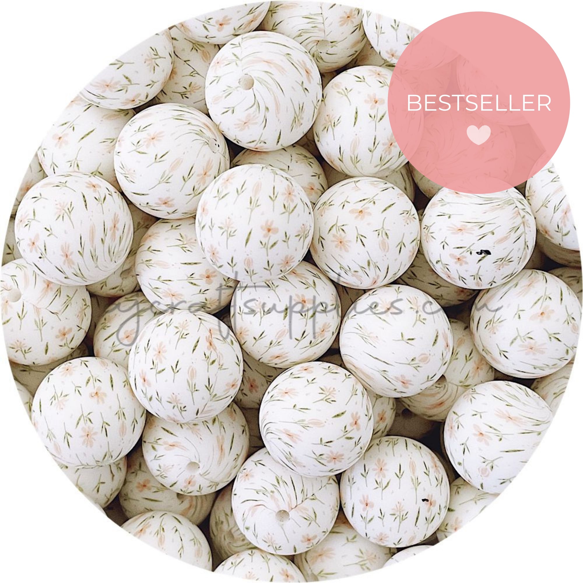 Daisy Print - 19mm round Silicone Beads - 5 Beads