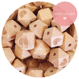 Beech Wood Engraved Beads (RAINBOW ARCH) - CHOOSE A SIZE - 5 beads
