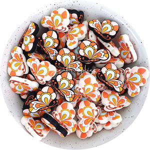 Retro Butterfly Silicone Beads - CHOOSE YOUR COLOUR - 2 beads