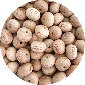 Beech Wood Engraved Beads (Mama, Grandma, Aunt, Godmother or Sister) - 22mm abacus - 5 Beads