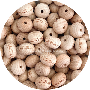 Beech Wood Engraved Beads (Mama, Grandma, Aunt, Godmother or Sister) - 22mm abacus - 5 Beads