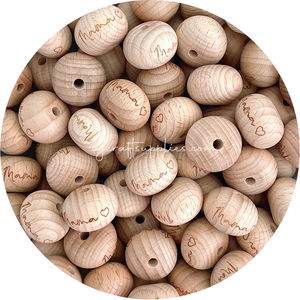 Beech Wood Engraved Beads (Mama, Grandma, Aunt, Godmother or Sister) - 22mm abacus - 5 Beads
