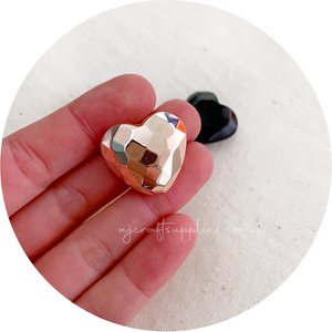 24mm Faceted Puffy Love Heart Acrylic Beads - CHOOSE YOUR COLOUR - 2 Beads