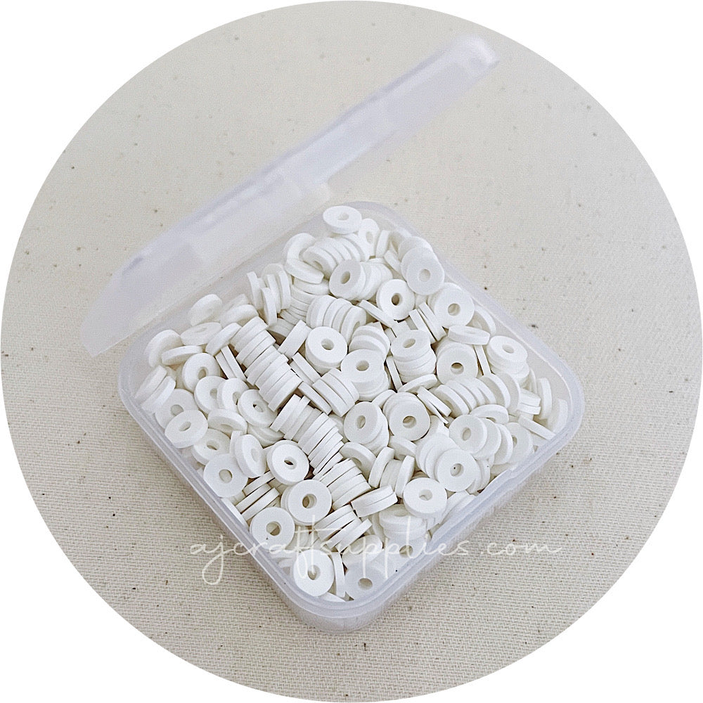6mm Flat Coin Polymer Clay Spacer Beads - Snow White - 500 Beads / Box