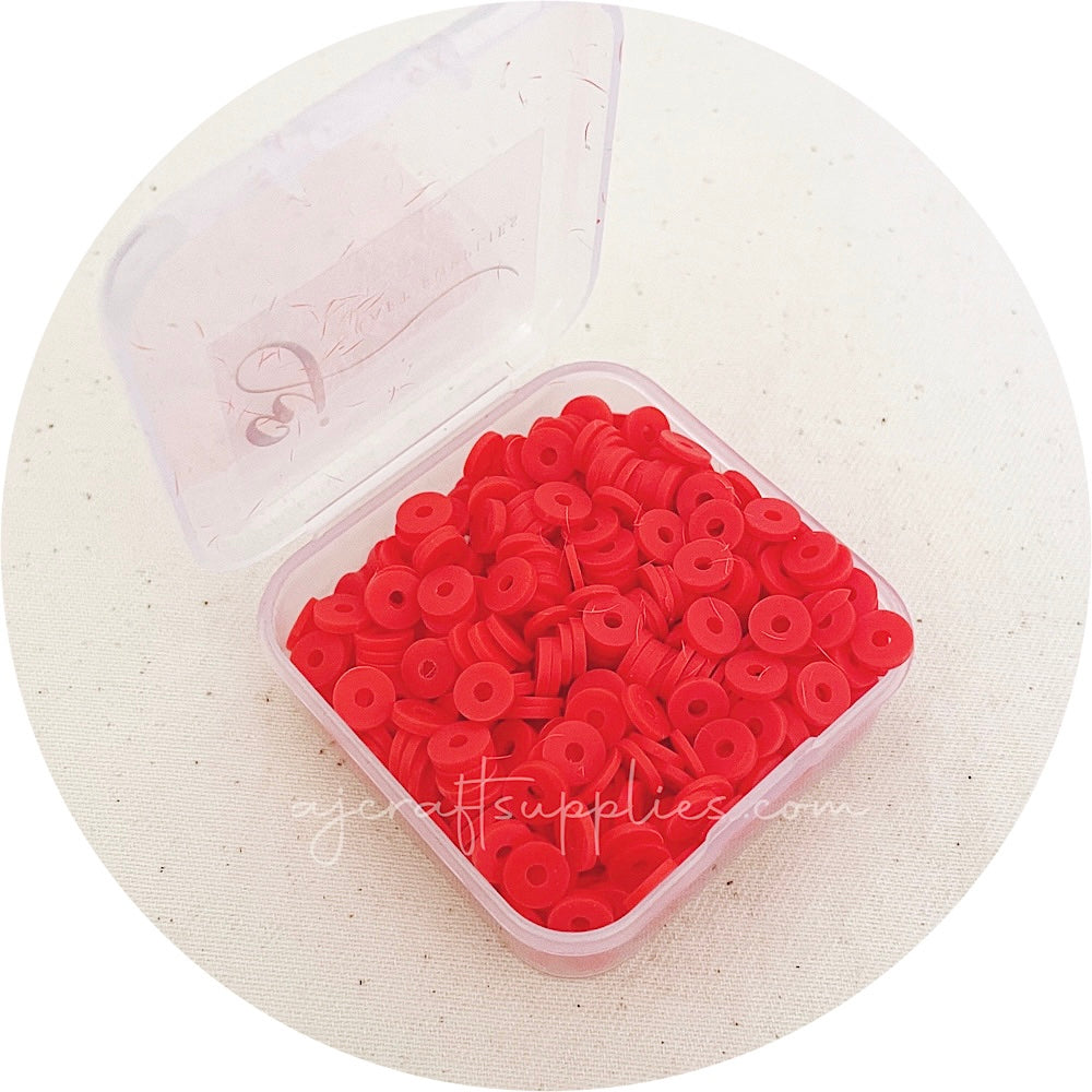 6mm Flat Coin Polymer Clay Spacer Beads - Bright Red - 500 Beads / Box