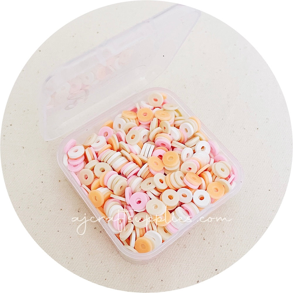 Mixed 6mm Flat Coin Polymer Clay Spacer Beads - Peaches & Cream - 500 Beads / Box