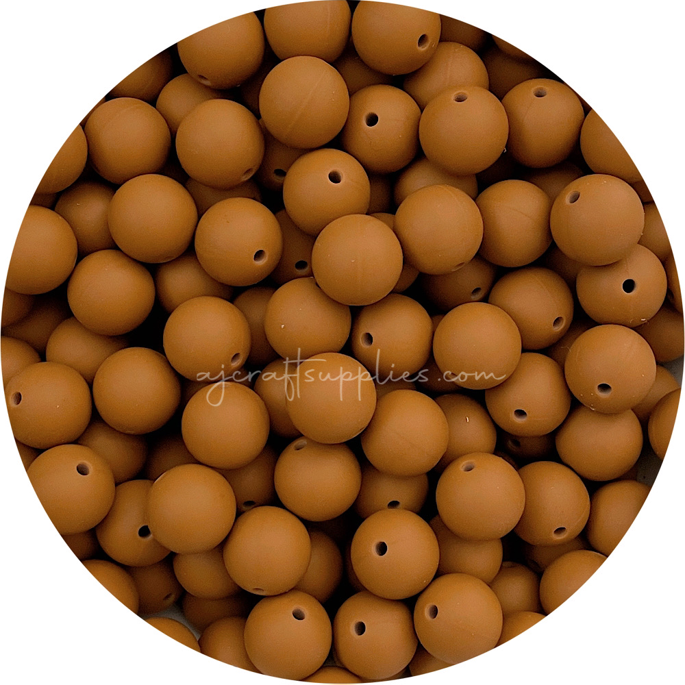 Tan - 15mm round - 10 Beads