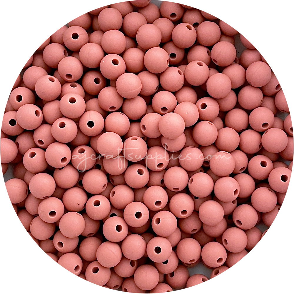 Dusty Rose - 9mm Round Silicone Beads - 5 Beads