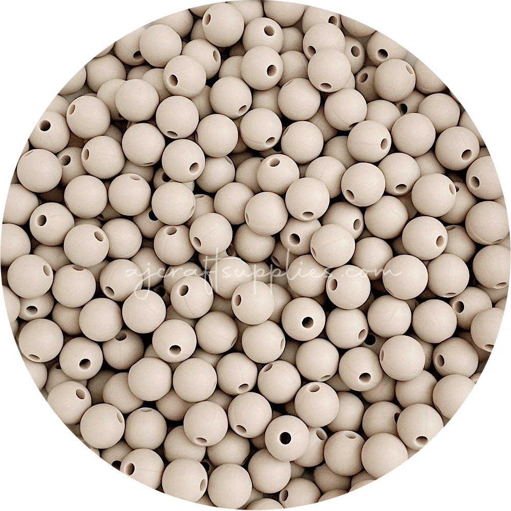 Taupe - 9mm Round Silicone Beads - 5 Beads