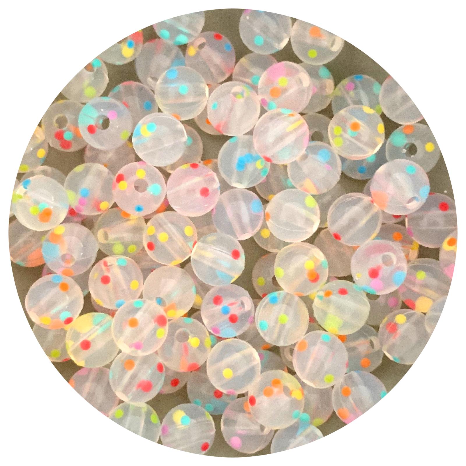 Rainbow Speckled Clear - 9mm Round Silicone Beads - 5 Beads