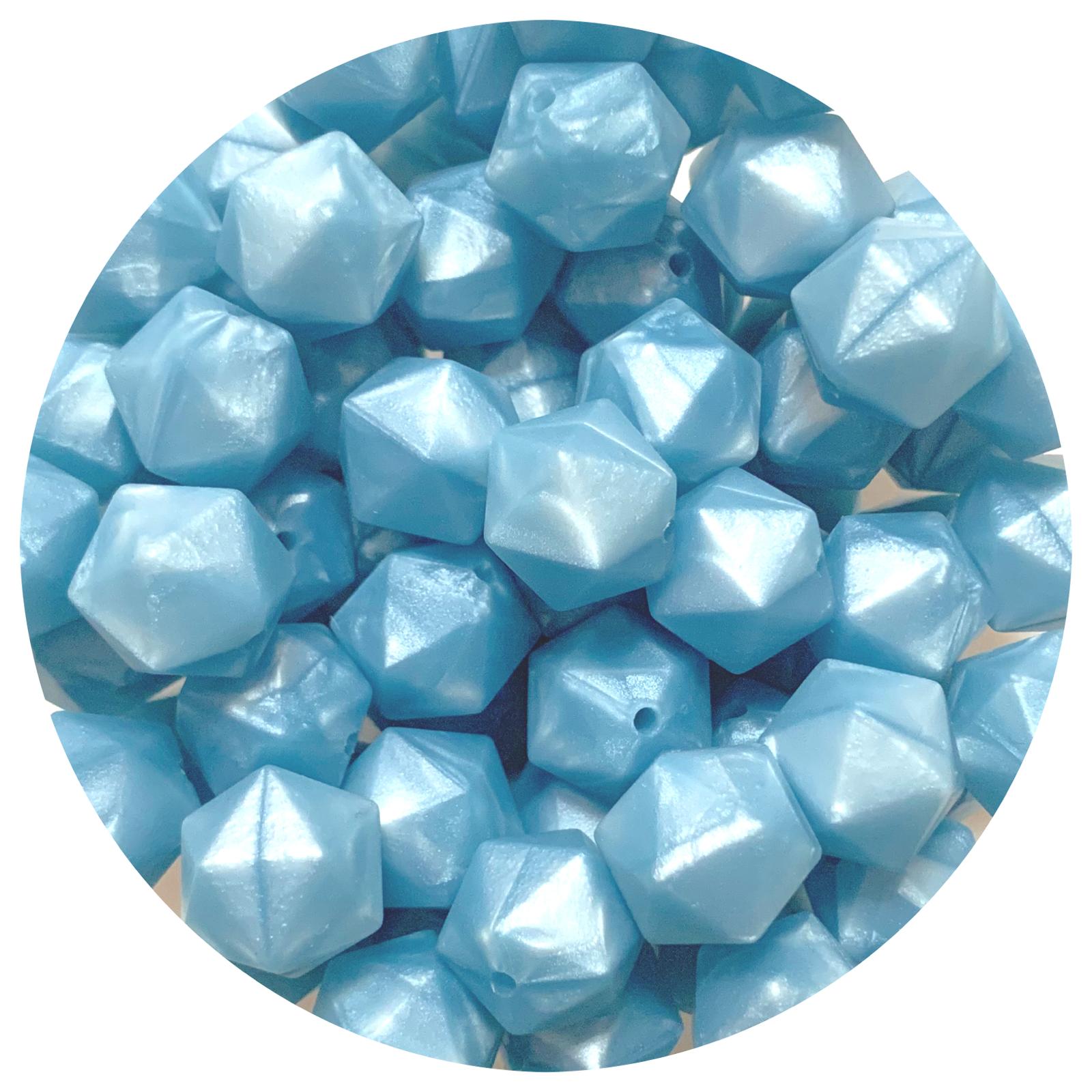 Pearl Blue - 14mm Mini Icosahedron - 2 beads