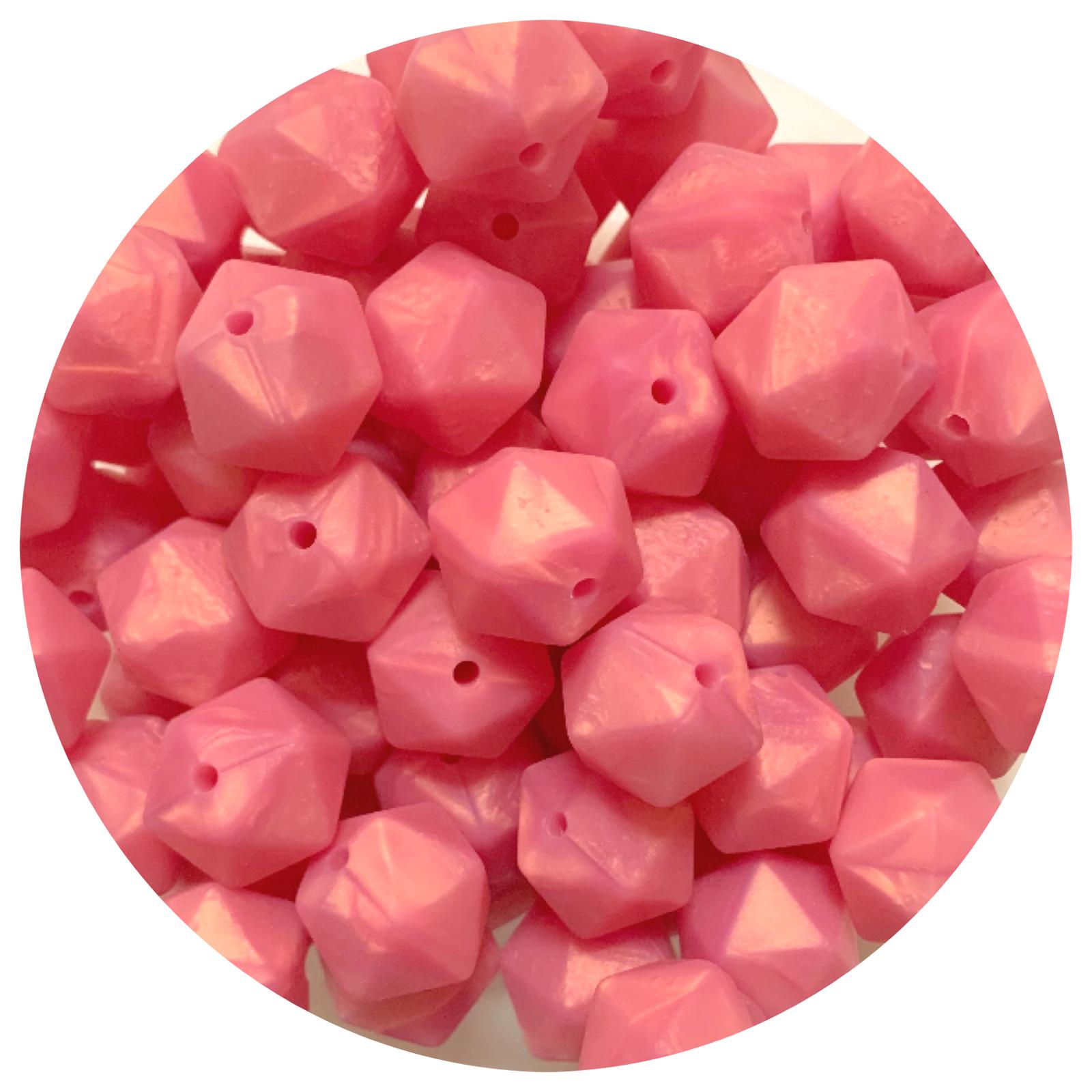 Pearl Rose Shimmer - 14mm Mini Icosahedron - 2 beads