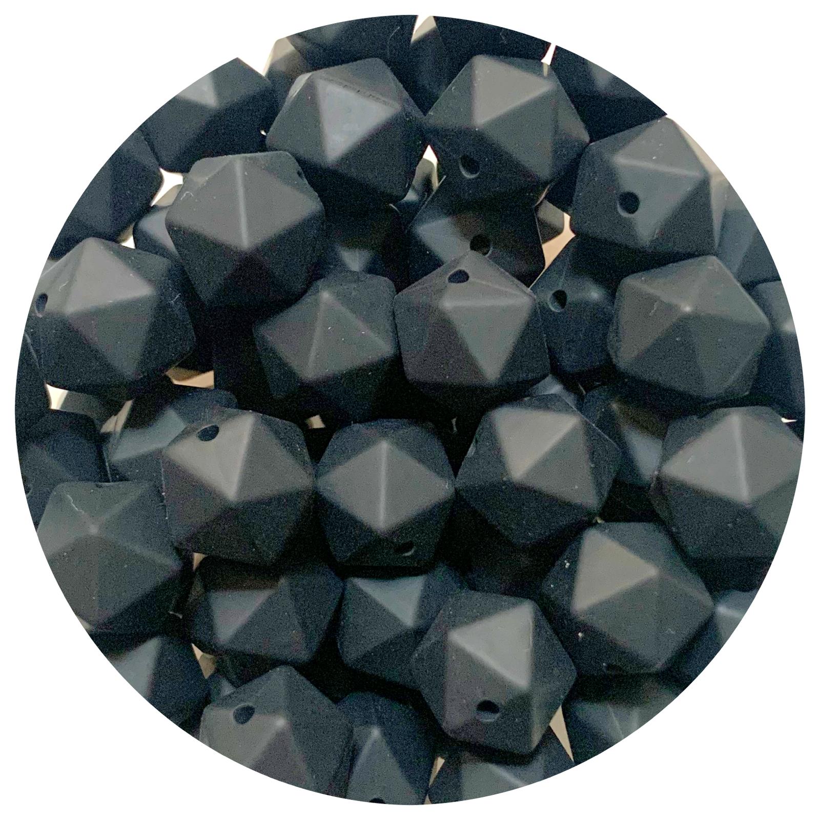 Jet Black - 14mm Mini Icosahedron - 2 beads