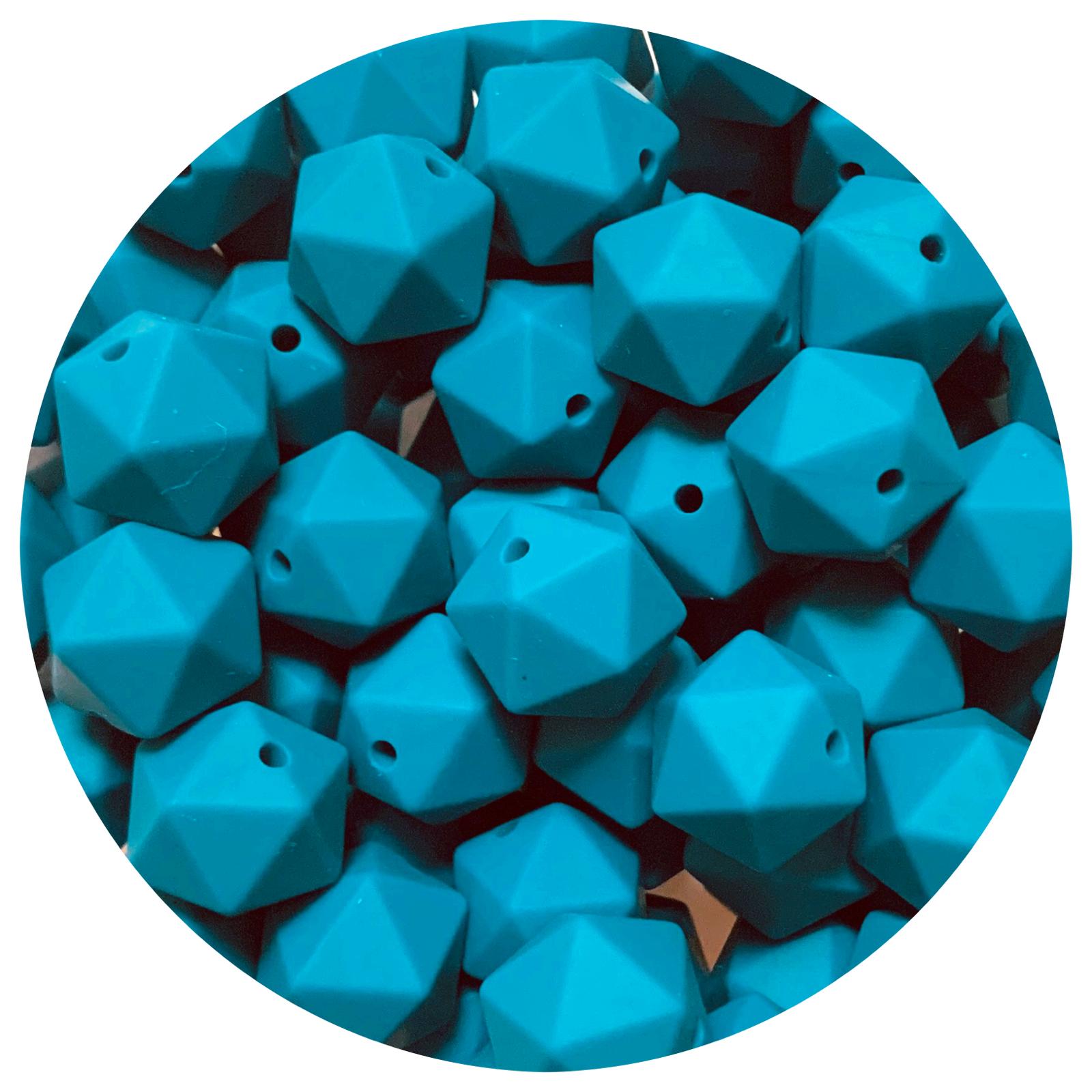 Teal - 14mm Mini Icosahedron - 2 beads